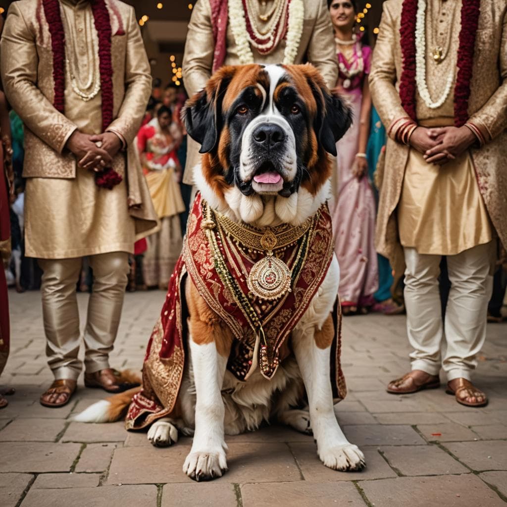 saint bernard in beautiful indian attire